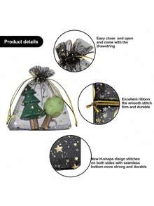 30PCS Moon And Star Printed Drawstring Hard Yarn Bag, Black, Candy Gift Bag, Used For Cosmetics, Parties, Jewelry, And Festivals, 3.5x4.7 Inches (9x12 Cm), Festival Valentine's Day, New Year Gift Packaging Gift Bag - Multicolor - View 3