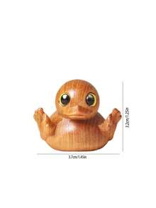 1pc Cute Lazy Cat & Small Yellow Duck, Handmade Wooden Carving Decor, Carved Tabletop Tea Hanging Ornament - Multicolor - View 2