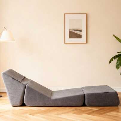 Small Sofa Bed For Adults, Foldable Sofa Bed, Chaise Longue, Convertible Foam Floor Sofa, Mini Lounge Sofa With Triple Foldable Mattress, Grey