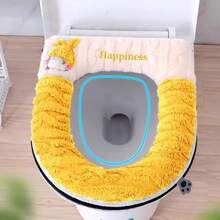 Thickened Plush Toilet Seat Cover, Washable, Warm And Soft Universal Toilet Seat Cover, Checkerboard Rabbit Ear / Cute Raccoon Toilet Sticker - Multicolor - View 21