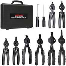 10-Piece Snap Ring Pliers Set For C-Clip Ring Remover With Storage Case & Straight Bent Jaw Tips - 黑色 - 查看 2