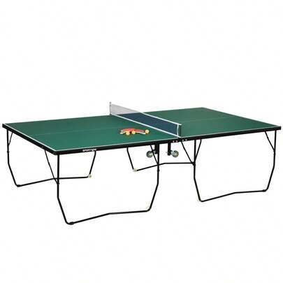 SPORTNOW Indoor Table Tennis Table With Wheels, Folding Table Tennis Table, Table Tennis Set With 2 Table Tennis Rackets, 3 Balls, Steel, Green