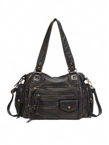 Casual Coffee Leather Handbag For Women, Large Tote Bag Work Bags For Women, Crossbody With Multiple Pockets, Soft Washed PU, Handbag For Fall Winter, Free Shipping  Gifts For Women, School Commuter Daily Bag, Thanksgiving, Christmas Holiday Gift For Girls - Cà phê nâu - Xem 8