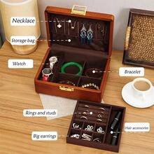 2 Layer Solid Wooden Jewelry Box With Lock And Key For Women Men Vintage Velvet Wood Jewelry Organizer Storage For Earrings Rings Necklaces Bracelet Watch Mothers Day Gift - 2 lớpNâu đậmVelvet - Xem 3