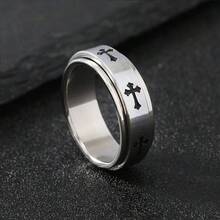 European And American Ins Style Fashion Simple Stainless Steel Versatile Cross Ring Titanium Steel Men's Couple Ring Jewelry Women - màu đen - Xem 6