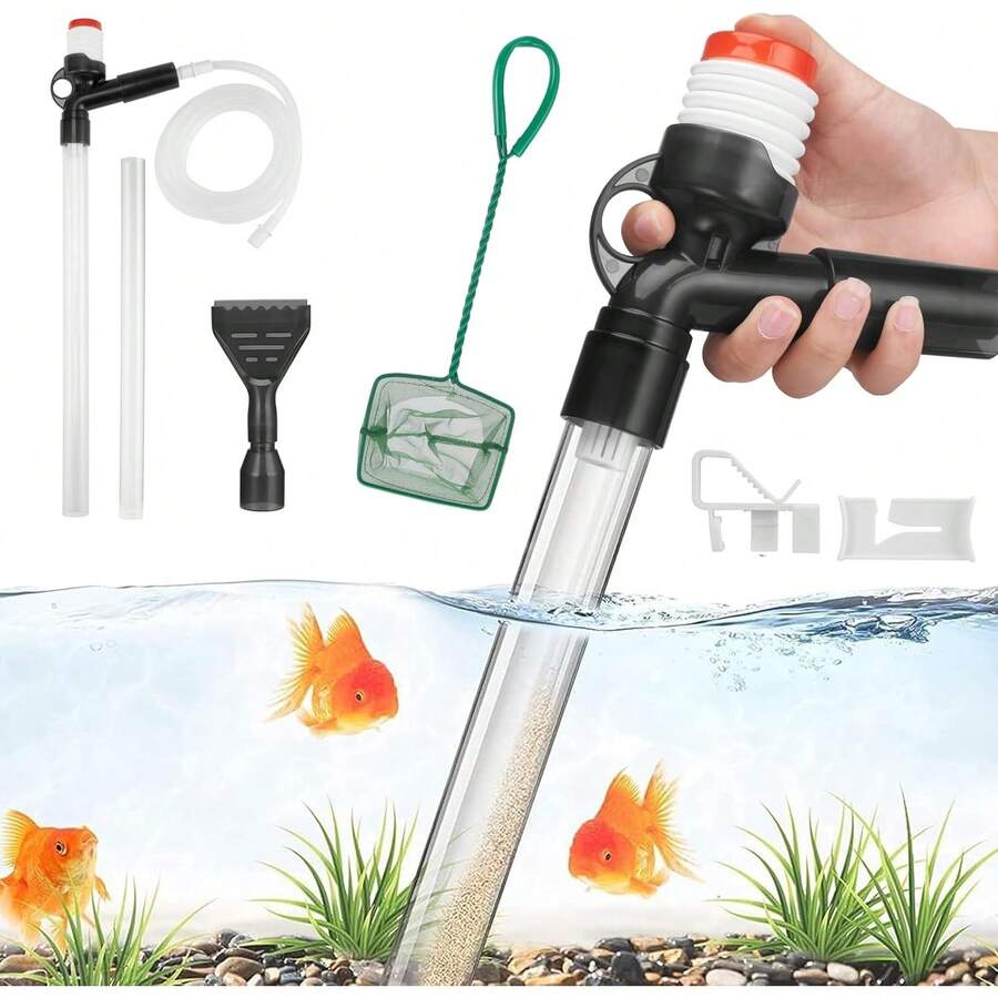 EstiloHerramienta De Limpiador De Acuario, Limpiador De Acuario, Kit De Limpiador De Grava Para Cambios De Agua De Peceras, Sifon Para Acuario Con Raspador De Vidrio, Limpieza De Peceras Y Cambios De AguaVersióN Mejorada - 1 - Ver 1