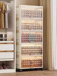 1个50厘米/19.6英寸宽塑料储物柜，翻盖可折叠储物盒，衣柜整理盒，厨房餐具柜，厨房置物架，客厅玩具柜，窄缝收纳架，厨房窄型储物柜，圣诞节和万圣节礼物，便携式衣柜，床底储物柜 - 透明 - 查看 1