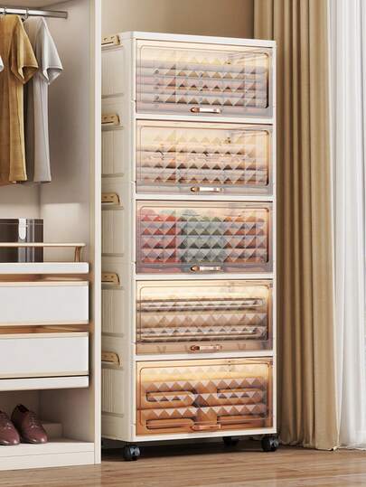 1pc 50cm/19.6in Wide Plastic Storage Cabinet, Flip-Top Foldable Storage Box, Wardrobe Organizer Box, Kitchen & Dining Utensil Cabinet, Kitchen Shelf, Living Room Toy Cabinet, Slim Gap Organizer, Kitchen Slim Storage Cabinet, Christmas & Halloween Gift, Portable Clothes Cabinet, Under Bed Storage