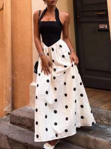Women's Polka Dot Dress, Elegant Romantic Bohemian Tie Waist Vacation Dress For Spring/Summer, Afternoon Tea, Music Festival, Beach - Multicolor - View 6