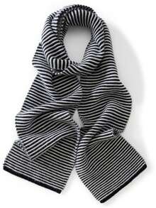 1 Khăn len dệt kim sọc 100% len nguyên chất dành cho cả nam và nữ, quấn cổ ấm áp, thiết kế khối màu đen trắng cổ điển thời trang, thích hợp cho mùa thu/đông - Nhiều màu - Xem 12