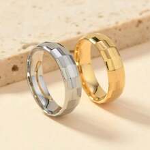 Fashionable And Minimalist Punk Stainless Steel Spherical Rectangular Bamboo Ring Titanium Steel Men's And Women's Jewelry - 銀色 - 查看 1