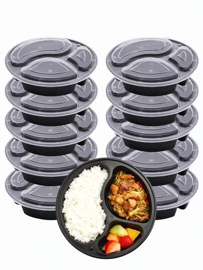 10/20/30个装 38盎司一次性食品容器，带盖，三格便携式午餐盒，可冷藏保存食物，防水、防漏、防异味密封食品容器，厨房配件，餐厅用具，食品准备盒，午餐盒，食品储存容器，野餐用具，适用于家庭食品包装、水果分类储存和办公室午餐储存