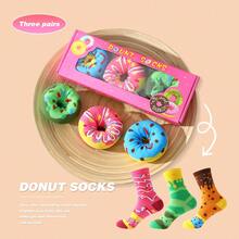 3 Pairs Funny Donut Design Socks, Unique Gift Idea For Birthday, Valentine's Day, Mother's Day, Colorful Creative Mid-Calf Socks For Men And Women, Comfortable Breathable, Festive Atmosphere, Fashion, Suitable For Halloween, Christmas, Gifts For Him/Her