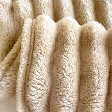 1件装柔软条纹毯，仿兔毛毯，床毯，床单，毛巾毯，办公室午睡毯，汽车毯，空调毯，家用毯 - 卡其色 - 查看 6