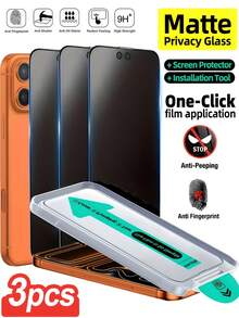 NNBILI 三片装磨砂隐私屏幕保护膜，带自动安装套件，兼容 17/17 Air/17 Pro/17 Pro Max/16/16 E/16 Pro/16 Plus/16 Pro Max/15 Pro/15/14 Pro Max/14/13 Mini/12 Mini/11 Pro Max/XS Max，9H 钢化玻璃隐私屏幕保护膜，防刮花，防指纹，兼容手机壳，兼容 Dynamic Island，手机屏幕保护膜，手机配件，防摔，防碎裂 - 3件組啞光 - 查看 34