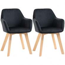 HOMCOM Kitchen Chairs, Set Of 2, Ergonomic With Extended Armrests And Backrest, Supports Up To 120 Kg, Polyester And Wood, Black 54x57x80 Cm - 1 - View 9