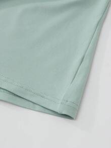 小男孩趣味字母标语“Tung Tung Tung Sahur”和卡通简笔画印花短袖T恤 - 薄荷綠 - 查看 5