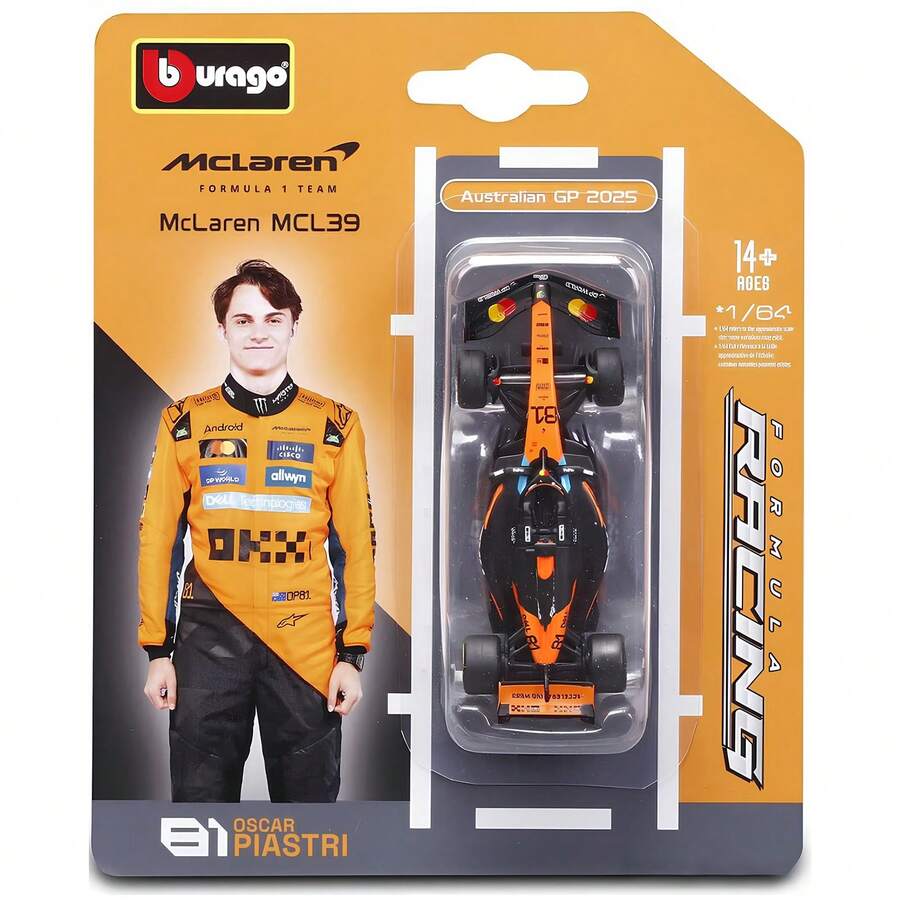 Brand New In Stock 1:64 Bburago 2025 F1 Standard Livery  SF25,  RB21, AMG W16 E Performance,  MCL39 Diecast Alloy Miniature Model,  Racing Car Collection Toy - MCL39#81 - View 1