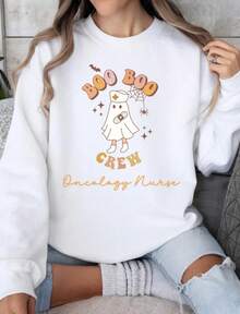 Oncology Nurse Halloween Sweatshirt, Boo Crew Design, Spooky Halloween Nurse Shirt Gift - trắng - Xem 1