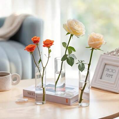 1/4/8/12pcs Small Glass Cylinder Vases, High Hurricane Candle Holders For Centerpiece Decorations, Transparent Round Vases For Pillar Or Floating Candles, Perfect For Wedding Anniversary Birthday Party Table Settings (Vases Only)