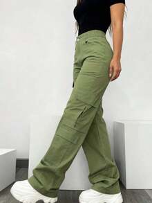 Women's New High-Waisted Multi-Pocket Straight-Leg Cargo Pants, American Retro Cool Slimming Sporty Casual Pants