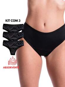 Set Of 3 Reusable Cotton Menstrual Panties, Hygienic, Antibacterial, Breathable Cotton - màu đen - Xem 11