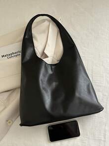 2026 New Fashion Solid Color Commuter Tote Bag, Minimalist Niche Design Underarm Bag, Stylish Large Capacity Shoulder Bag - Black - View 7