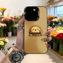 Funda de telefono con diseño de perro en hamburguesa color dorado para iPhone con estampado divertido y texto CASENO ideal para uso diario y regalos Aplicable a los teléfonos de la serie Apple y Galaxy - Blanco - Ver 3