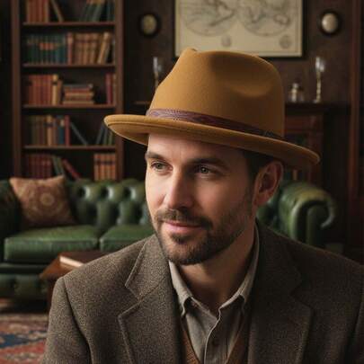 Sombrero de jazz unisex estilo western vintage, con banda decorativa de piel sintética y ala enrollada.