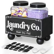 Rustic Laundry Room Organization With 2 Spoons, Wooden Rustic Dishwasher Pod Holder, Dishwasher Tablet Container, For Kitchen Decor And Accessories, Laundry Detergent Pods Container With Lid Laundry Detergent Storage, Kitchen Storage Container, Dorm Room