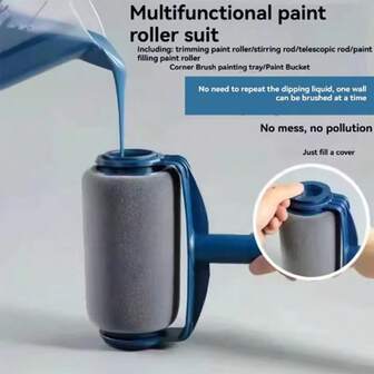 AIYYIPA 一套多功能油漆滚筒套装，方便快捷地涂抹油漆，海绵和塑料材质，海军蓝滚筒设计。包含墙面涂刷和细节填充工具，适用于家居装修、DIY项目和各种季节场景。