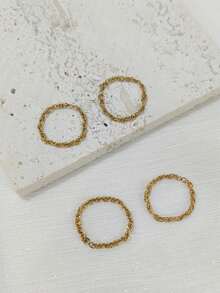 Nooxian 4pcs Stainless Steel Ultra-Thin Chain Rings For Women, Daily Wear - Yellow Gold - View 4