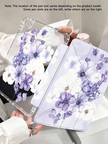 蓝紫色花卉图案平板电脑保护套，兼容 iPad Air 11 英寸 M3 2025 / M2 2024、iPad Air 第五代 2022、iPad (A16) 11 英寸第十一代 2025、三星 Galaxy Tab、Kindle Paperwhite 第十二代 2024，透明背壳，时尚图案保护套，具备自动休眠/唤醒功能，气囊保护，适合作为礼物和办公用品。 - 彩色 - 查看 2