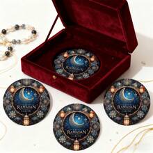 1 Set Of 6 Ramadan Coasters, Crafted From Wood, Ideal For Home And Restaurant Decor With Coffee And Beverages. A Delightful Birthday Or Festive Gift, Perfect For Ramadan Table Decorations And Ramadan Presents,Available As A Single Set Or In Quantities Of 31 Sets. - Royal Blue - View 7
