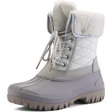 PENNYSUE Women's Waterproof Insulated Snow Boots, Warm Lace Up Mid Calf Duck Boots For Outdoor And Winter Wear - 淺灰色 - 查看 1