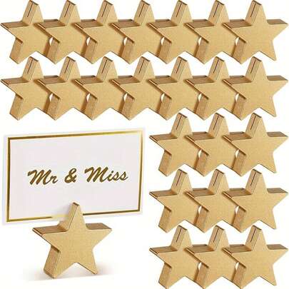 1/6/12个金色桌号卡夹，优雅星形桌号卡夹照片夹，桌卡夹，席位卡夹，席位卡，餐桌席位卡夹，非常适合桌面装饰、名片、照片、生日、婚礼和家居使用，是展示纪念品、餐桌布置和装饰品的理想之选，照片展示，非常适合婚礼派对餐桌名称等。