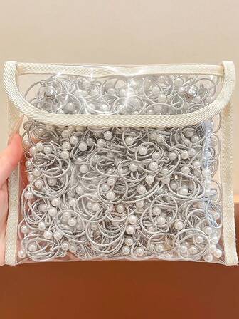 20pcs Sweet & Cool Silver Bowknot Elastic Hair Ties, Pearl Thumb Hair Rings, Cute Korean Style Hair Scrunchies, Non-Damaging Ponytail Holders, Fashion Hair Accessories For Girls, Suitable For Daily Wear And Parties