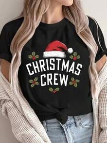 Camiseta De Manga Corta Para Mujer Con Estampado De Navidad - Top Casual De Cuello Redondo Con Frases De Feliz Navidad Y Año Nuevo, Blusa Lavable A Máquina Para Todas Las Estaciones, Ideal Para Fiestas, Regalos Y Atuendos Informales (Blanco/) - Oscuro - Ver 1