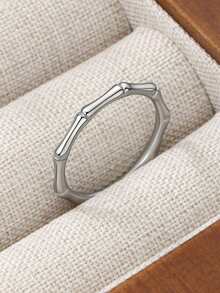 1 件装不锈钢银色竹节戒指，浪漫派对礼物，时尚饰品，男女皆宜 - 銀色 - 查看 3