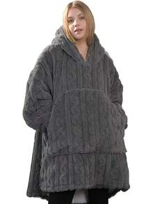 Dowin Heated Wearable Blanket Battery Powered, Come With 5000mAh Portable Rechargeable, USB Fannel Sherpa Oversized Hoodie Sweatshirt, Washable, - Grey - View 8