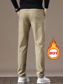 Men's Solid Color Pocket Straight Loose Casual Pants, Suitable For Spring/Autumn/Winter - Khaki - View 5