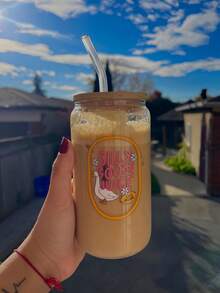 1 套/冰咖啡玻璃吸管杯，时尚玻璃咖啡吸管杯，果汁饮料吸管杯，大容量：500ml/16.91oz，抹茶咖啡玻璃吸管杯 - 送给朋友的最佳礼物选择！ - 彩色 - 查看 9