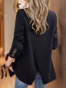 Áo khoác Blazer nữ màu đen, phong cách Hàn Quốc, chất lượng cao, xẻ tà sau, hàng mới về Xuân Thu 2025 - màu đen - Xem 8