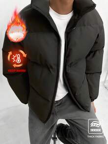 男士黑色立领羽绒服一件，基础款易搭配，保暖舒适，简约宽松版型，适合冬季街头穿着、通勤，尽显老钱风范。 - 黑色 - 查看 9