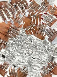 45/22pcs Vintage Elegant Bohemian Geometric Multi-Element Design Women Metal Ring Set, Suitable For Daily And Party Wear (Random Delivery) - Style 23 - View 2