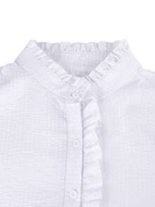 Plus Women's Striped Ruffled Long Sleeved Casual Shirt