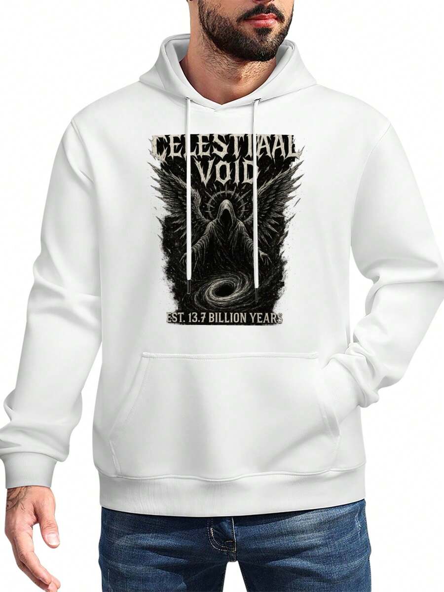 Celestial Void Hoodie, 2025 Cosmic Graphic, Dark Angel and Space Theme with a 13.7 Billion Years Print, Mystical Universe-Inspired Wear - Blanco - Ver 1