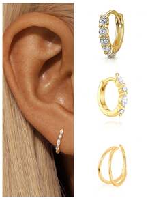 1pc 925 Sterling Silver Sparkling Cubic Zirconia Cartilage Hoop Earring, Women's Nose Ring Tragus Helix Clicker Septum Nose Hoop Earring