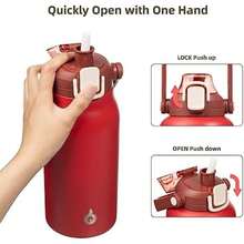 BJPKPK - Botellas de agua aisladas con pajita, 20 onzas lindas botellas de agua con asa, termo de metal de acero inoxidable sin , termo de fácil transporte para hombres y mujeres, color blanco(1.3 Litros Rojo 40 oz) - Multicolor - Ver 3