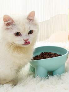 1pc Pet Cat Bowl, Macaroon Color Elephant Leg, Raised, Slant Edge, Anti-Spill, Anti-Chin Smudge Design